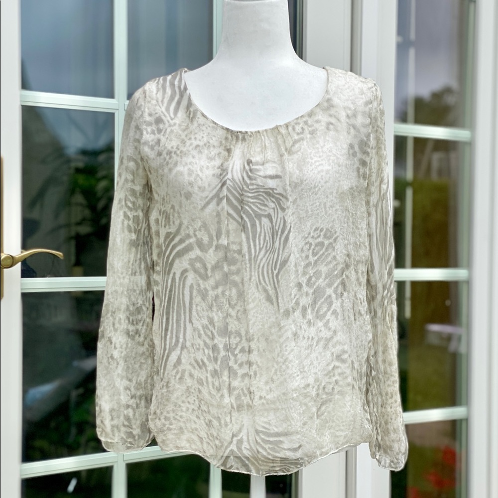 Elena Baldi Made in Italy Animal Print Chiffon Blouse